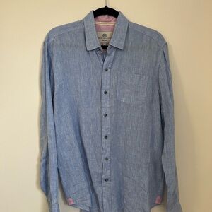 Report Collection Light Blue Casual Button-Down 100% Linen Shirt